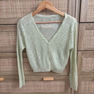 Vintage Light Green Ribbed Cardigan Size Small